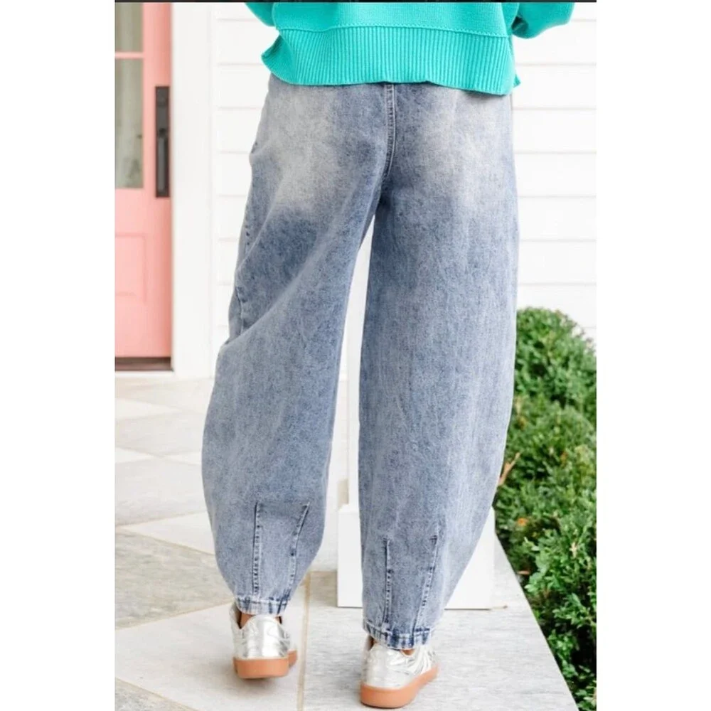 Very j jeans barrel jeans baggy drawstring waist womens jeans size small 2-6 NEW
